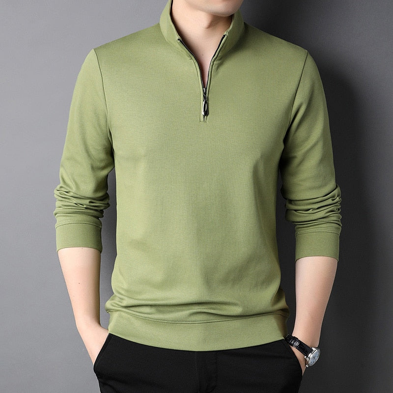 Top Grade New Fashion Brand Luxury Zipper Polo Shirt Men Casual Plain Korean Solid Color Long Sleeve Tops Mens Clothing 2023