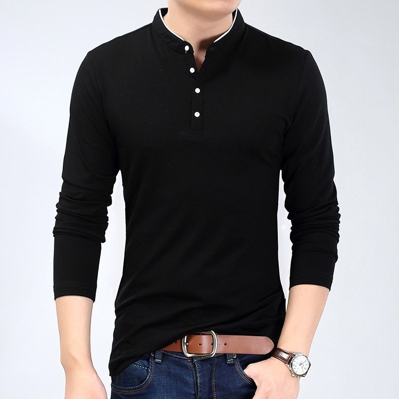 Fashion Men Long Sleeve Basic Solid Thin Polo Shirts Spring Autumn New Slim Tees Korean Male Clothes New Business Casual Tops