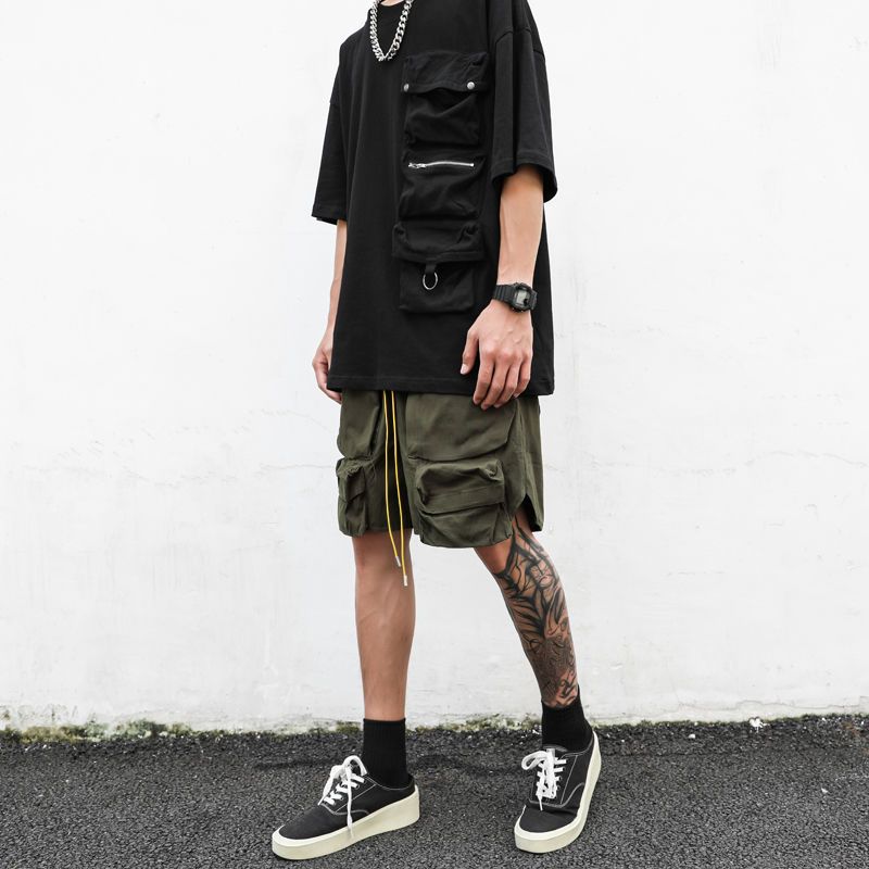 2023 Men's Retro High Street Style Army Green Drawstring Pocket Loose Casual Cargo Shorts for Men Oversize XXXL