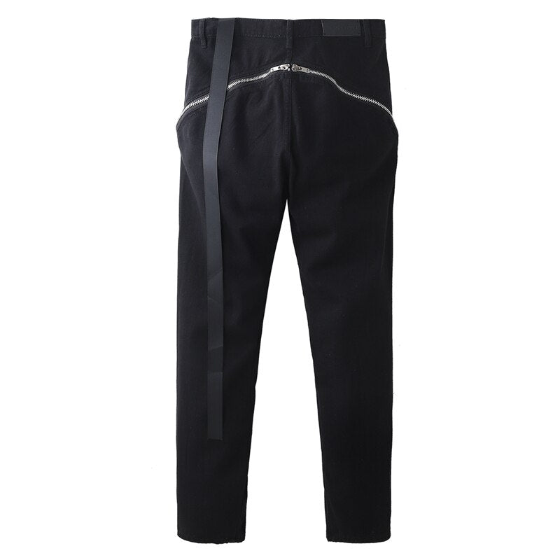 Sashes Zipper Decorate Vibe Style Black Cargo Pants for Men High Street Straight Casual Baggy Oversized Unisex Trousers