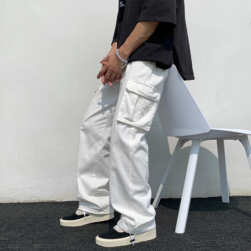 Casual Pants Men's Fashion Loose Thin Straight Wide Leg Pants Women Streetwear Hip-hop Pocket Cargo Pants Mens Clothes