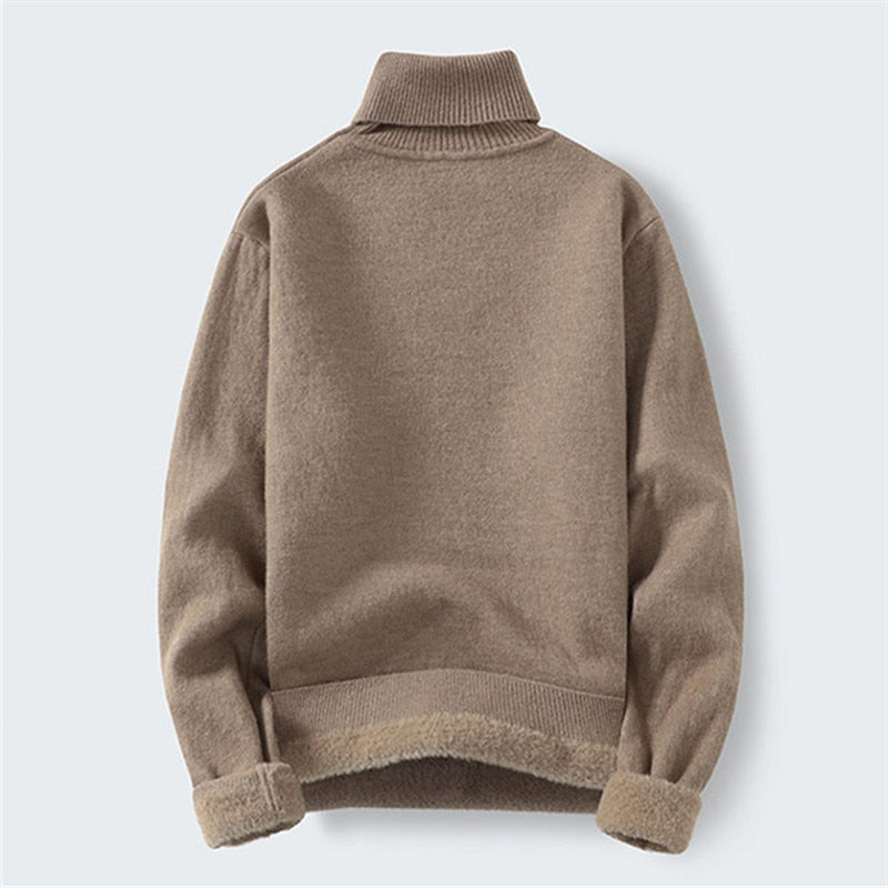 Winter Slim Fit Fleece Turtleneck Sweater Men Fashion Knitted Pullovers Warm Mens Casaul Korean Style Solid Knitting Sweater Man