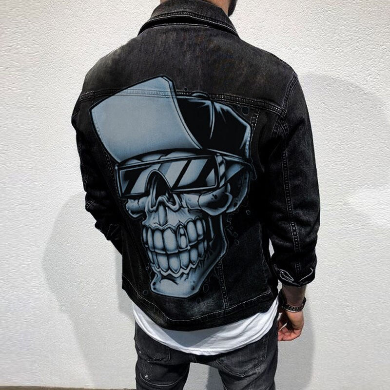 Y2K Jacket Coats Denim Men Fashion Outerwear Slim Long Sleeve Buttoned Lapel Denim Jackets Shirt Mens Fall Vintage Skull Jackets
