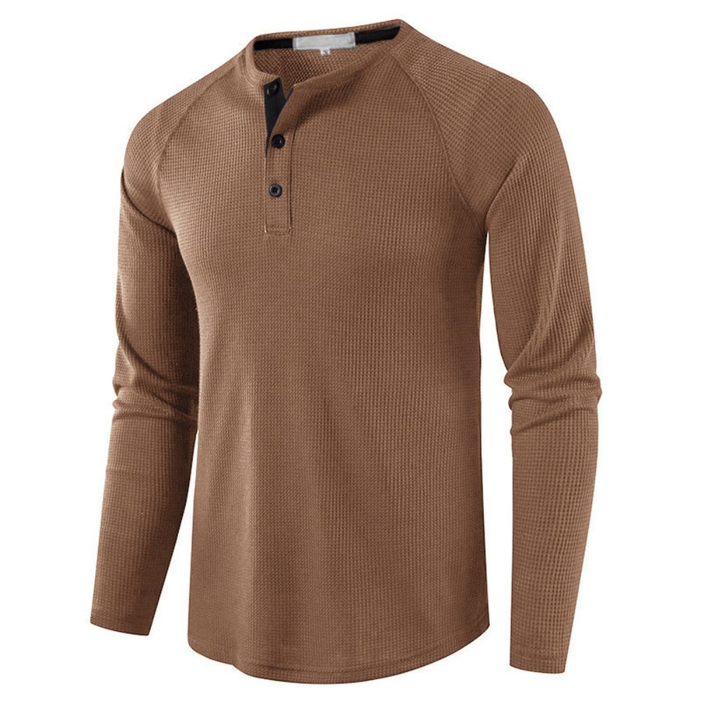 Men's Grey Waffle Mens Henley Shirt Casual Solid Breathable High Quality Shirts Regular Fit Long Sleeve Basic Tops Tees Homme