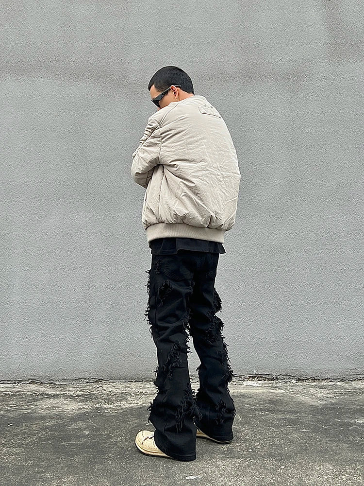 Destroyed Erosion Jeans Men's Ins Fashion Brand ro Pants High Street vibe Broken Straight Barrel Micro Flared Pants