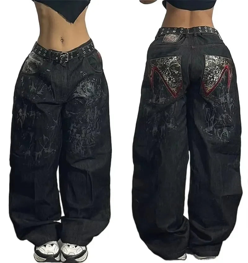 FORUWISH  -  American New Trend 90s Retro Letter Printing Washed Baggy Jeans Female Y2K Harajuku Hip Hop Gothic High Waist Wide Leg Pants