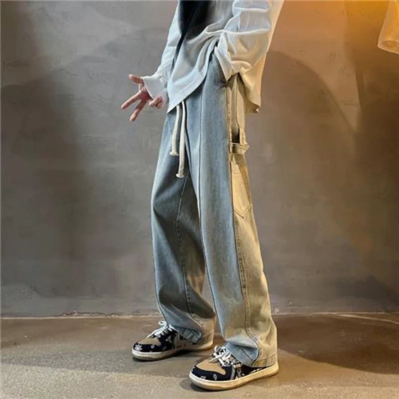 Punk Hip Hop Baggy Straight Man Cowboy Pants Men's Jeans with Pockets Grunge Y2k Trousers High Quality Luxury Loose