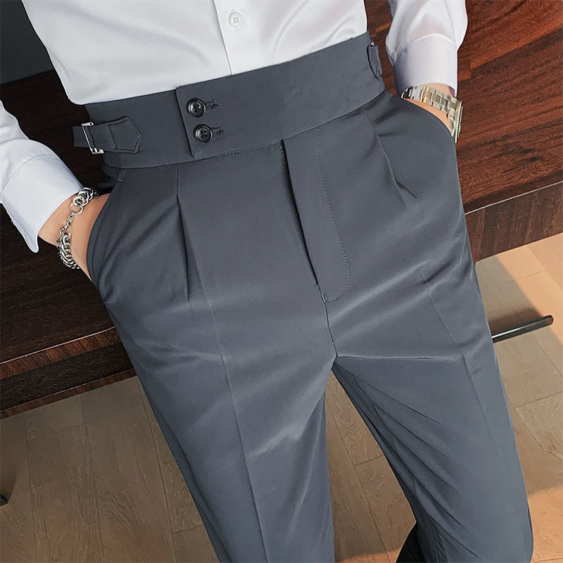 New Men's Suit Pants Slim Fit Business Office High Waist Classic Korean Casual Trouser Top Quality Pants Male Brand B82