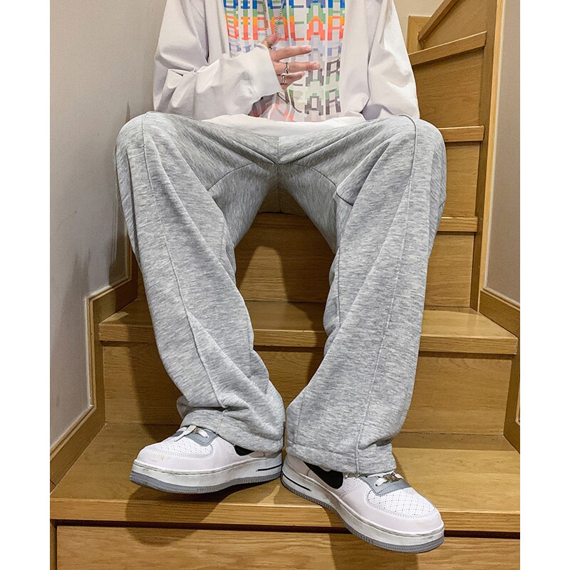 2023 Spring New Men's Baggy Sweatpants Korean Fashion Streetwear Light Grey Straight Wide Leg Pants Casual Trousers Male