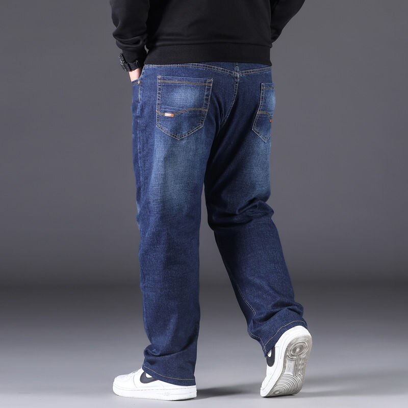 Men's Large Size Jeans Elastic Band Big 10XL Oversize High Waist Loose Pant Husband Plus Size Fat Loose Black Male Denim Trouser