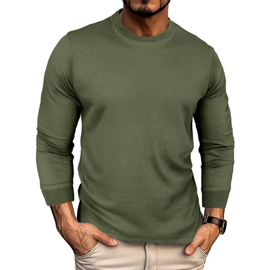 High Quality Waffle T-shirts For Men Casual Loose Long Sleeve O Neck Bottom T Shirt Autumn Mens Clothing Leisure Pullovers Tops