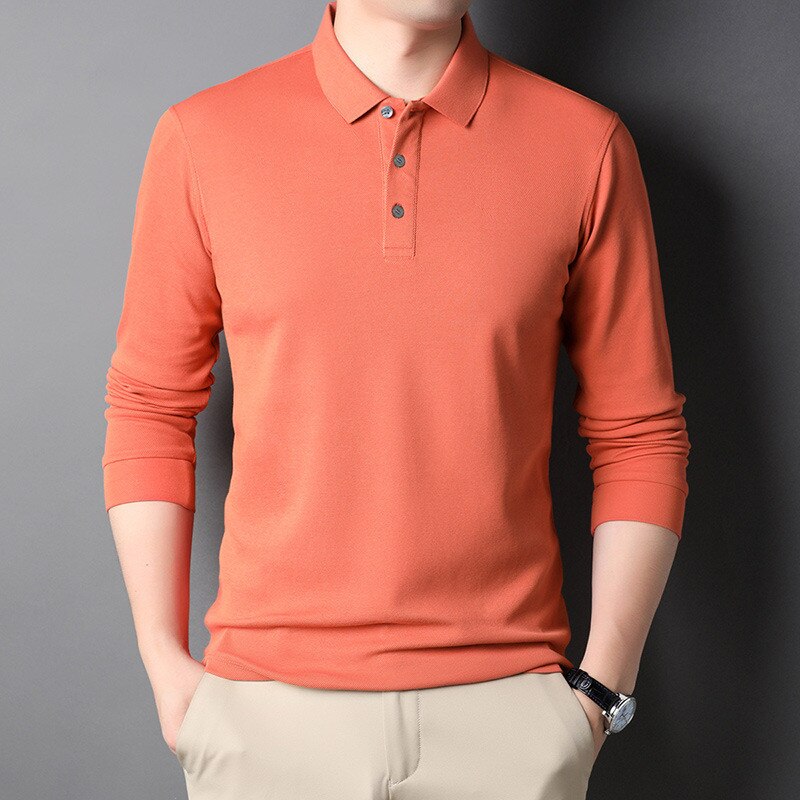 New Fashion Solid Men Polo Shirt Long Sleeve Spring Casual Tee White Collar Shirt Korean Style Male Polo Shirt Luxury Clothing