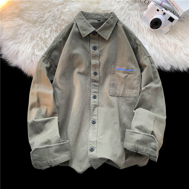 Men Washed Cotton Shirts 2023 Spring Long Sleeve Fashion New Brand Casual Blouses Loose Male Korean Clothing