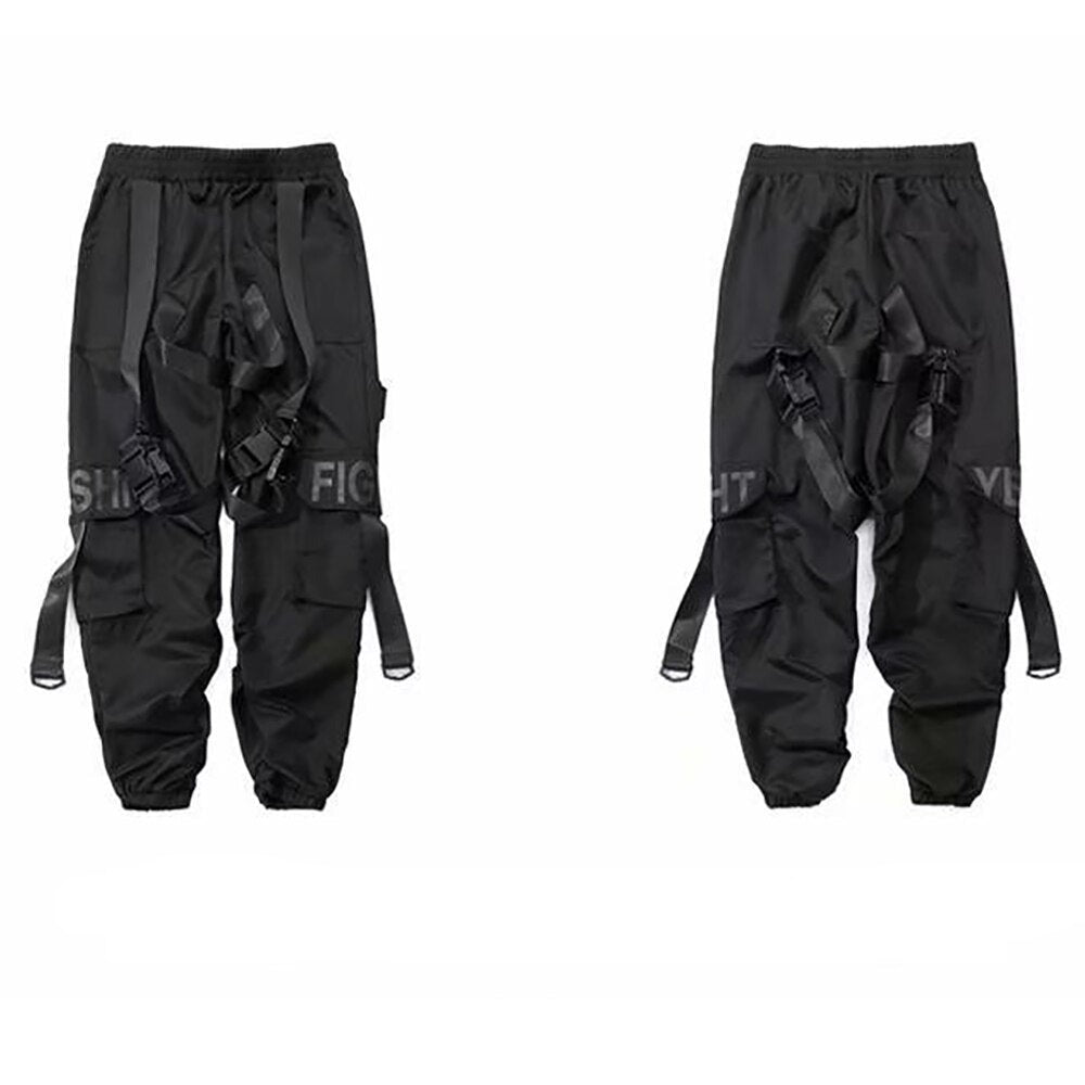 Men Cargo Pants Men’s Casual Hip Hop Harem Pant Hit Color Pocket Male Trousers Sweatpants Streetwear Ribbons Techwear Joggers