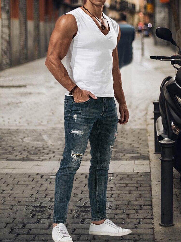 Fashion Sleeveless Tee Tops Summer Men Solid Color Casual Tank Top Clothes Mens Loose V Neck Vest Pullovers Male  Streetwear
