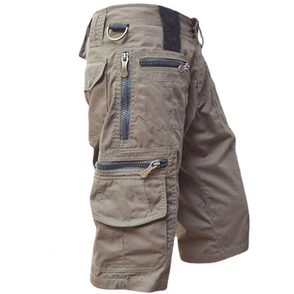 Capri Pants Solid Color Multi Pockets Summer Relaxed Fit Straight Cargo Shorts Zipper Pocket Mid-Rise Capri Pants