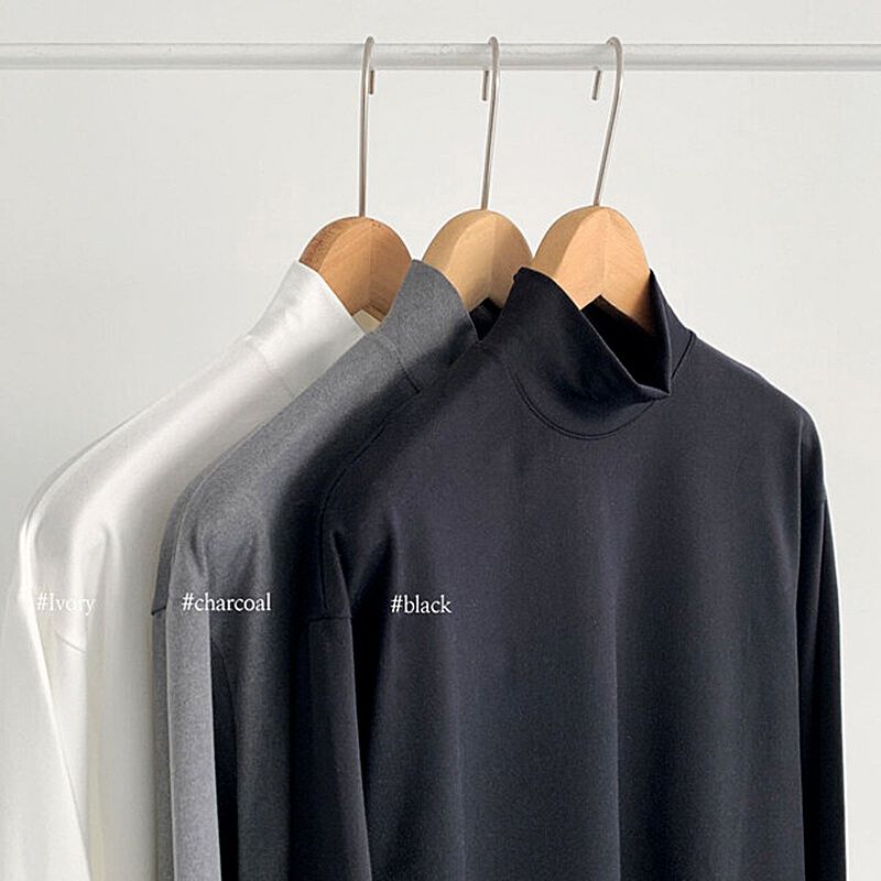 Winter Half-high Collar Bottoming T Shirt for Men Korean Fashion Long Sleeve T Shirts Men Solid Color Casual Harajuku