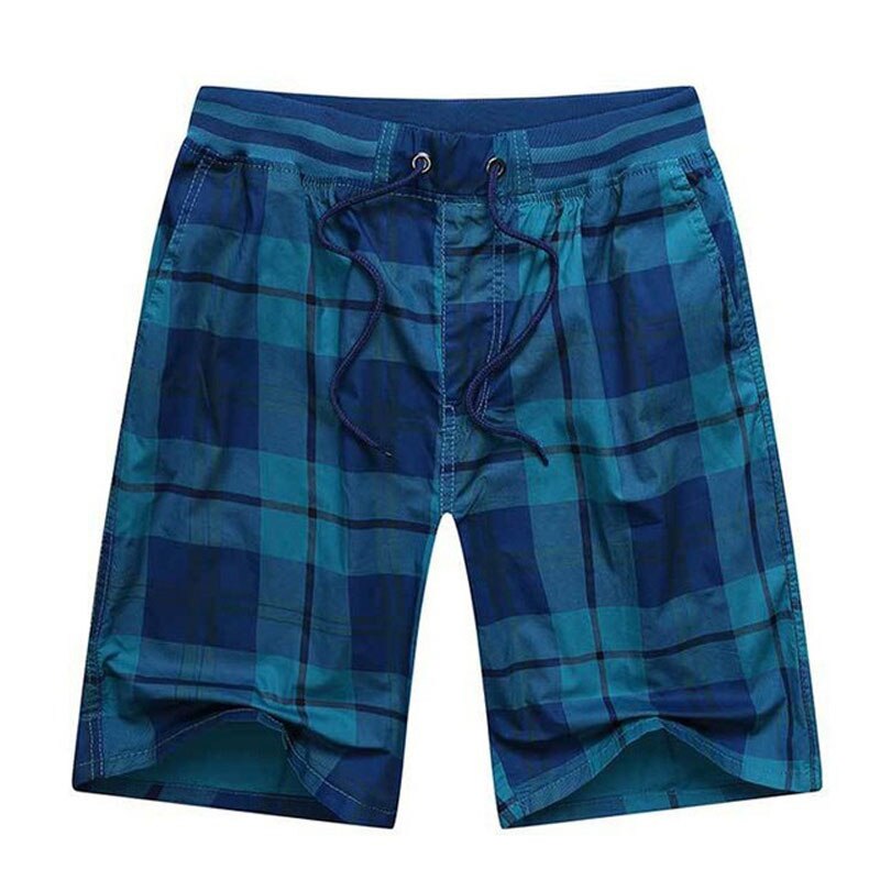 Male Hot 2023 Summer Elastic Waist Mens Plaid Shorts Classic Design Breeches Cotton Casual Beach Short Pants Big Size 44