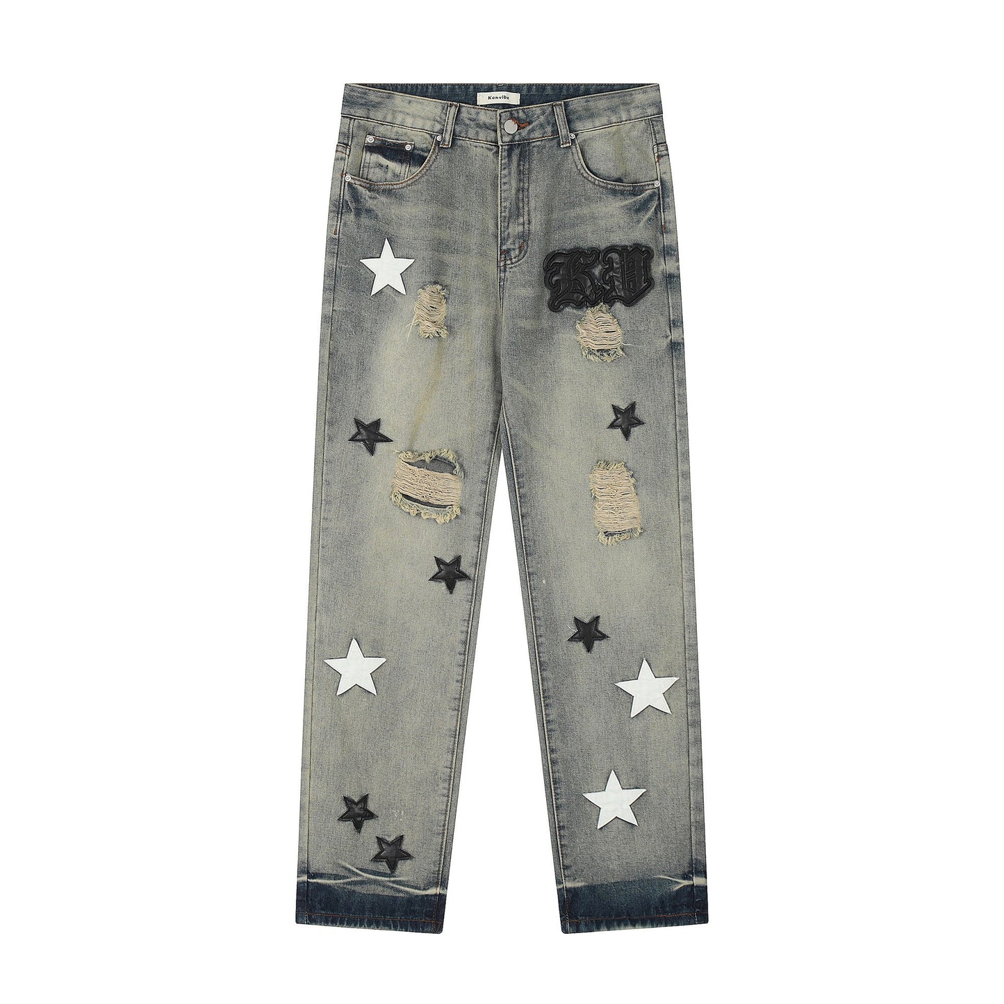 2023 American Street Wash Star Hole Jeans Men's and Women's Loose Straight High Street Pants streetwear pantalon homme jean New