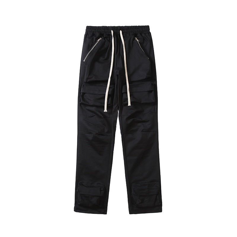 High Street Multi-pocket Drawstring Overalls Mens Straight Vibe Style Oversize Casual Cargo Pants Hip Hop Loose Baggy Trousers