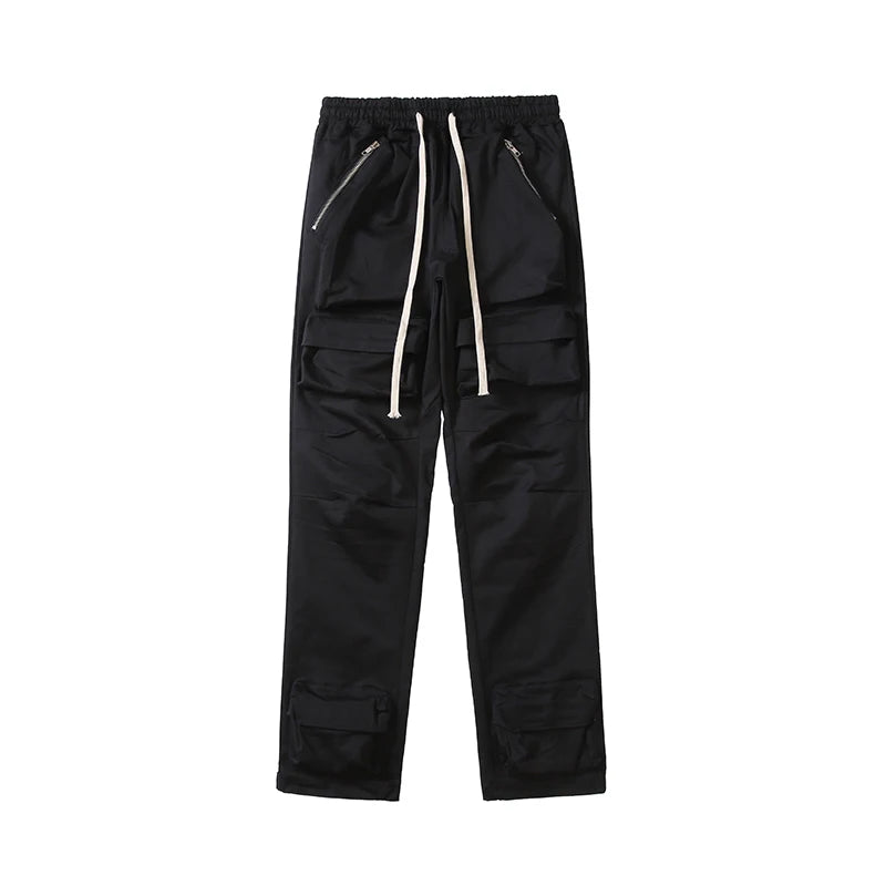 FORUWISH  -  High Street Multi-pocket Drawstring Overalls Mens Straight Vibe Style Oversize Casual Cargo Pants Hip Hop Loose Baggy Trousers