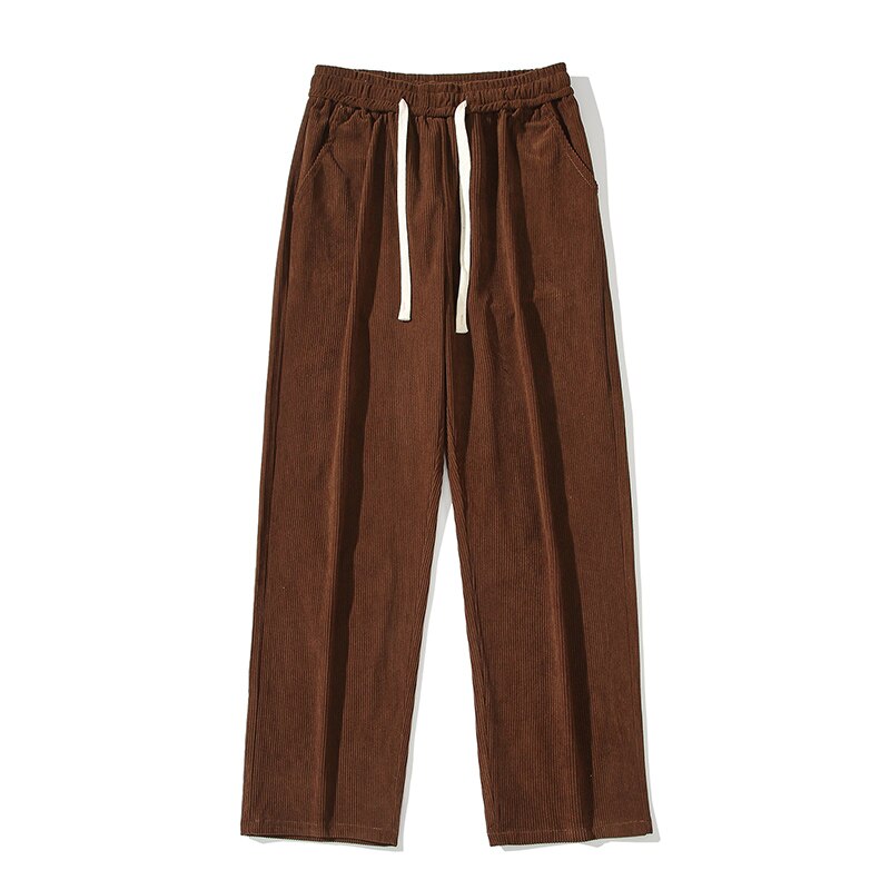 2023 Spring New Men's Corduroy Wide-leg Pants Korean Fashion Drawstring Design Casual Pants Male Brand Clothing Brown Grey