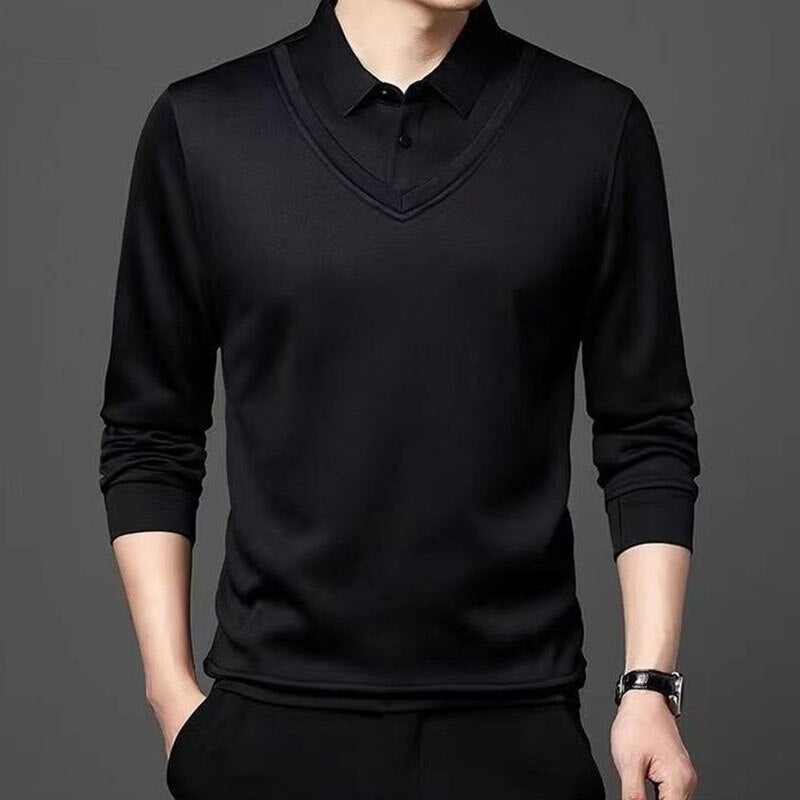 Business Casual Thin Slim Men Polo Shirt Spring Autumn New Button Lapel Striped Long Sleeve 2022 Fashion Korean Clothing Tops