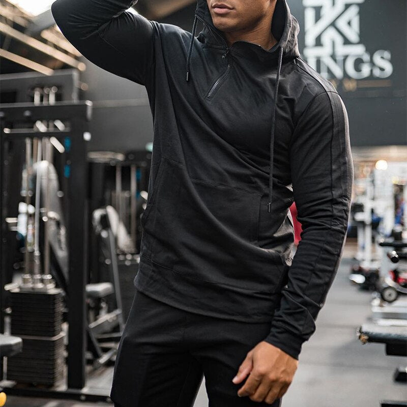 Sports Training Gym Mens Hoodie Slim Fit Stretch Long Sleeve Hooded Sweatshirts For Men Autumn Fashion Zipper Hoodies Streetwear