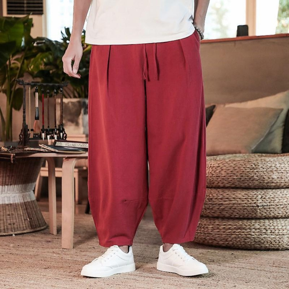 Men's Pants Cotton and Linen Male Summer New Solid Color Mens Trousers Loose Fitness Baggy Streetwear Plus Size M-5XL