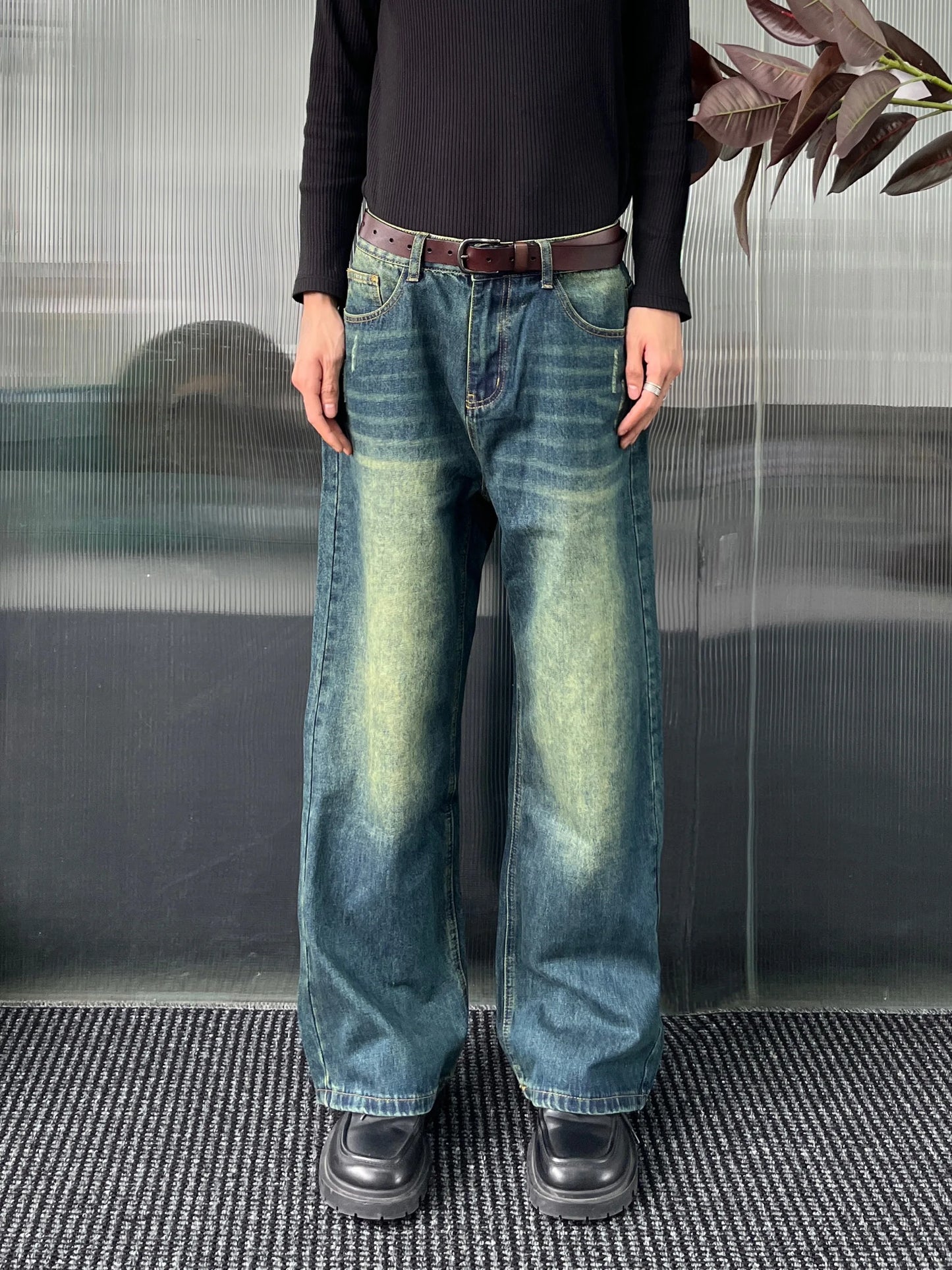 LIMITED LESS Washable Old Cat Beard Worn Loose Wide Leg Versatile Jeans and Pants for Men and Women