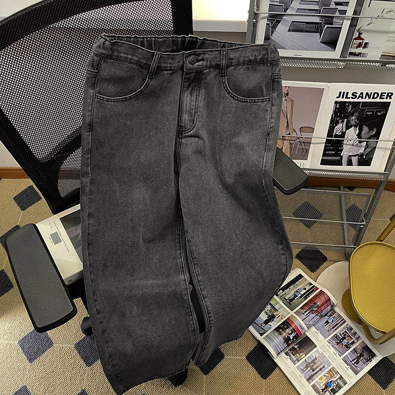 2023 Spring New Men Baggy Jeans Korean Fashion Elastic Waist Classic Style Denim Ankle-Length Pants Neutral Wind Oversize Pants