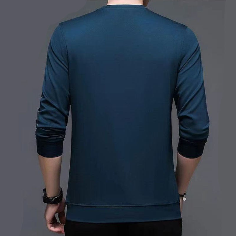 Streetwear Fashion Men Long Sleeve T-shirt Spring Autumn Basic Business Male Clothes Jersey Korean Bottoming Loose Casual Tops