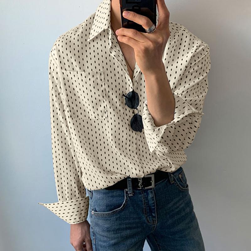 Fashion Men Shirt Polka Dot Print Lapel Long Sleeve Oversize Button Men Clothing 2023 Korean Style Casual Shirts S-5XL INCERUN