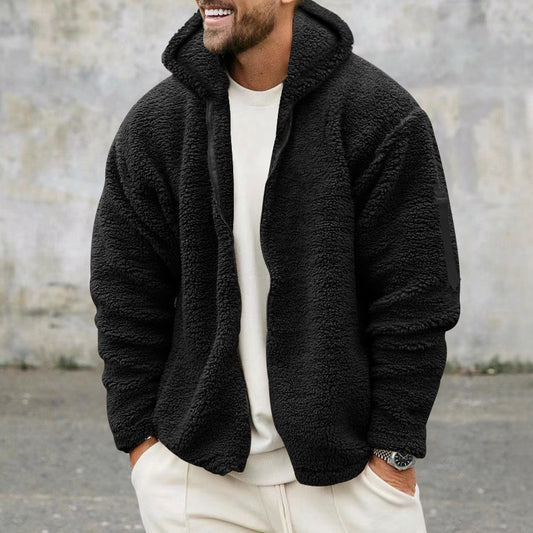 Leisure Outerwear Men Wool Coat Casual Zip-up Hooded Jackets For Mens Fall Winter Fleece Outfits Fashion Loose Pure Color Jacket