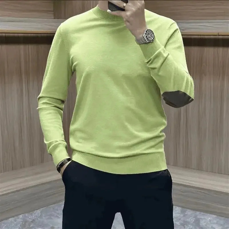 FORUWISH  -  Autumn New Men's Trendy Knit Long Sleeve Solid Color Round Neck Base Shirt Crew Neck Style For Fashion Lovers