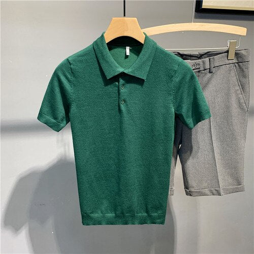 Summer New Polo Shirt Men Fashion Streetwear Knitted Polo Homme Breathable Casual Slim Fit Short Sleeve Polo Hombre Y25