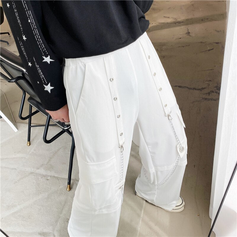 2023 Men Spring Autumn New Long Wide-leg Pants Men's Casual Loose Straight Trousers Male Solid Color Casual Cargo Pants U213