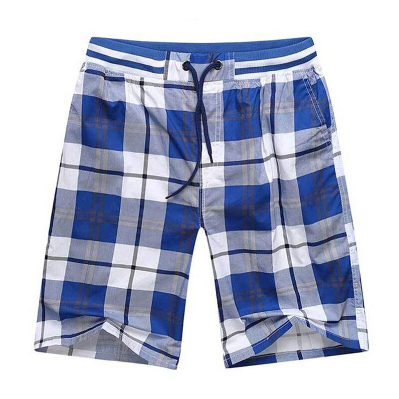 Male Hot 2023 Summer Elastic Waist Mens Plaid Shorts Classic Design Breeches Cotton Casual Beach Short Pants Big Size 44