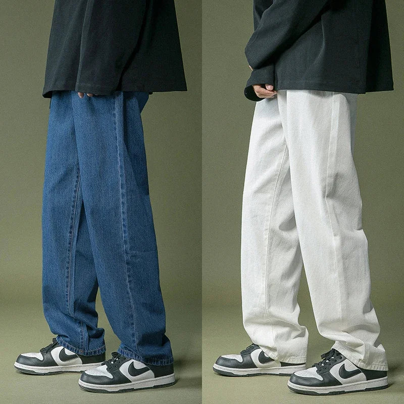 2023 Spring New Streetwear Baggy Jeans For Men Korean Fashion Loose Straight Wide Leg Trousers Mens Black White Denim Pants