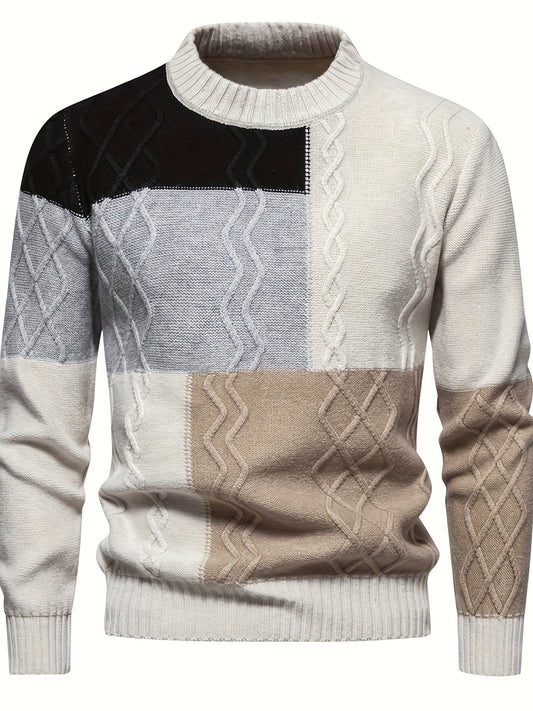 Fall/Winter Men's Stylish Comfort: Breathable Knit Crew Neck Pullover - Asymmetrical, Durable & Easy Care, Perfect for Everyday