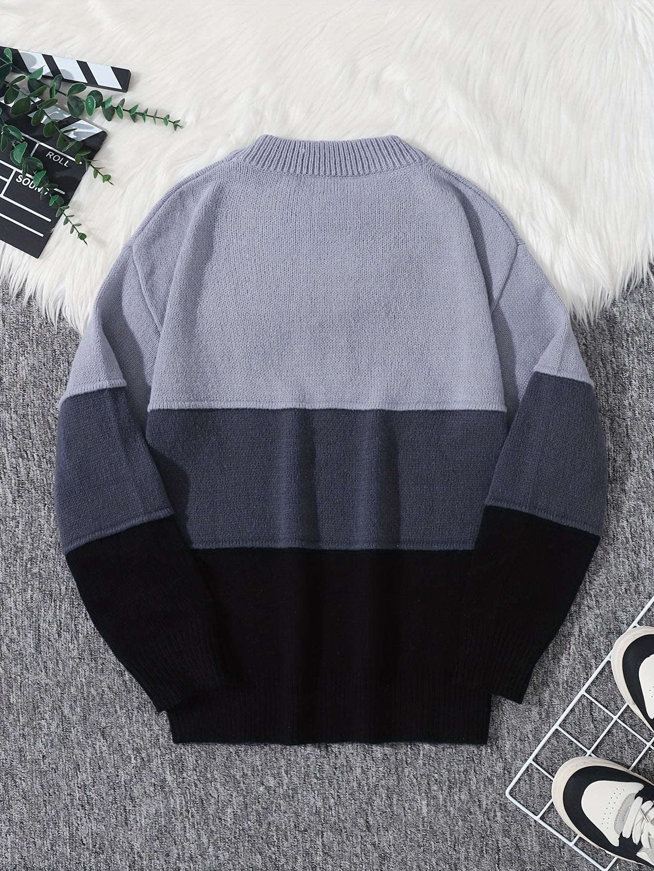 Men's Color Block Pullover Sweater - Long Sleeve Crew Neck Regular Fit, Trendy and Casual for Autumn Winter Daily Wear