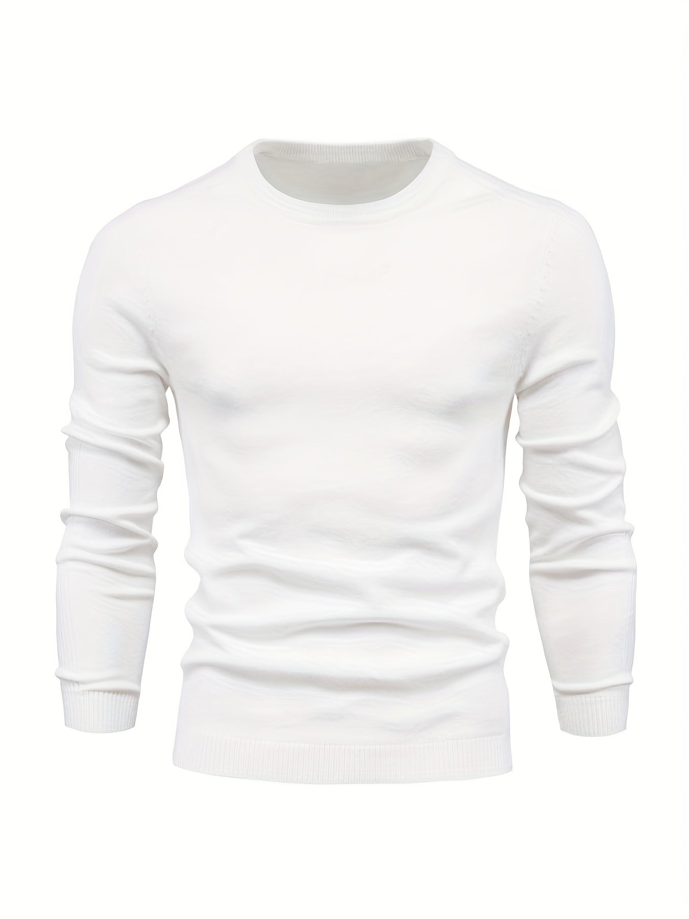 Men's Casual Solid Knitted Sweater - Warm And Stretchy Crew Neck Pullover For Fall And Winter