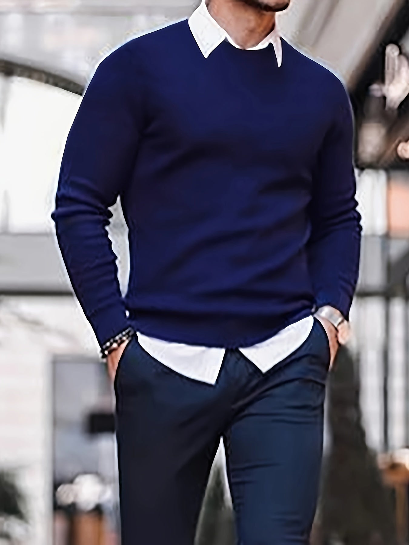 All Match Knitted Solid Sweater, Men's Casual Warm Mid Stretch Crew Neck Pullover Sweater For Men Fall Winter, Old Money Style