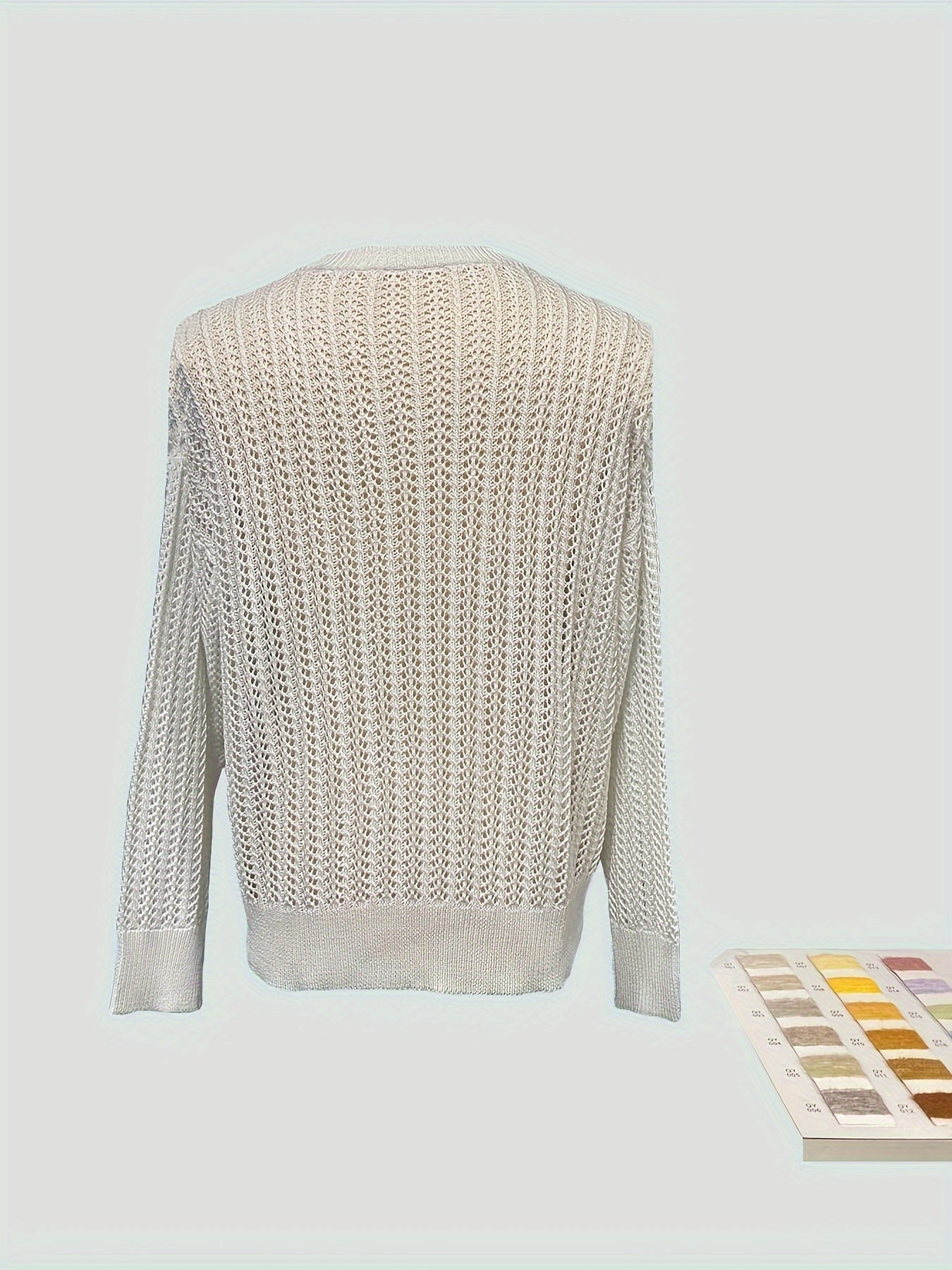 Long Sleeve Men's Solid Knit Shirt with Chic Crew Neck and Hollow Pieces for Spring and Autumn Leisurewear