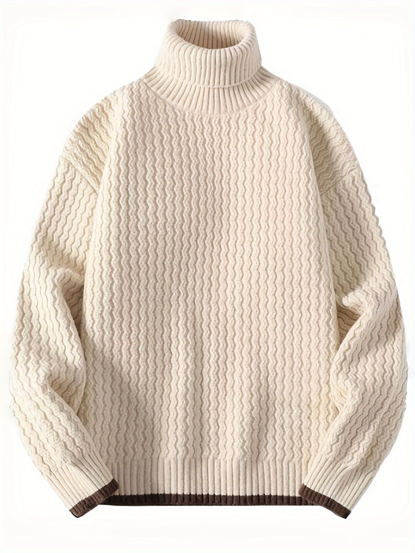 Cozy Solid Striped Knit Pullover Sweater - Men's Casual Long Sleeve Turtle Neck for Fall Winter - Soft, Warm, and Breathable