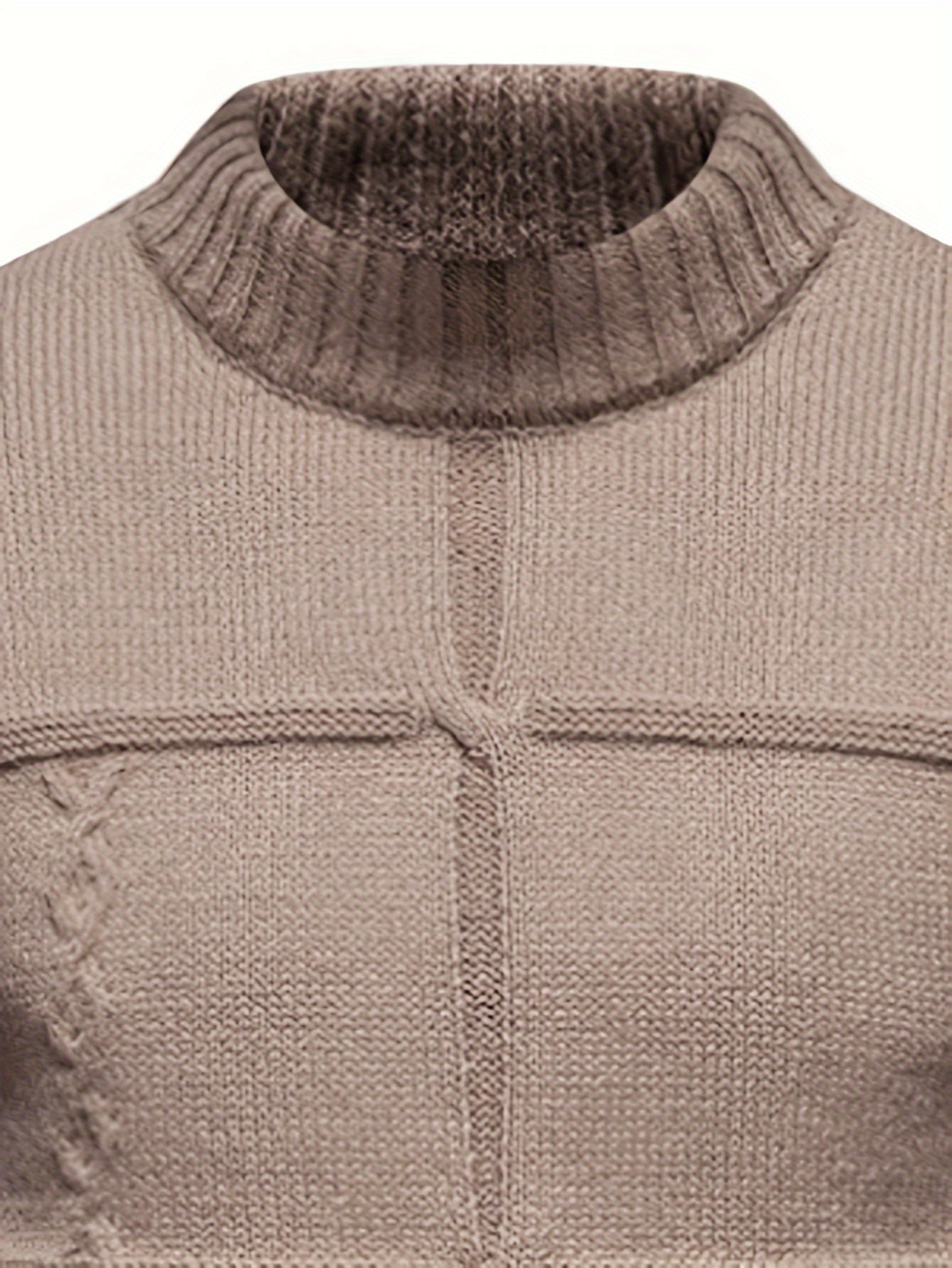 Men's Solid Knitted Pullover, Casual Long Sleeve Crew Neck Sweater For Fall Winter