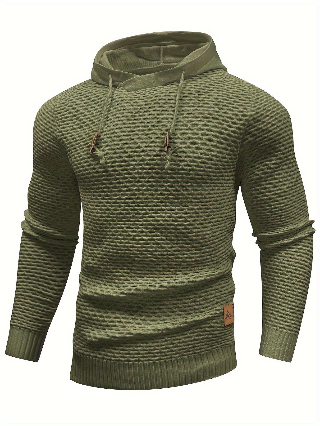 Men's Solid Waffle Hooded Sweatshirt For Spring Fall