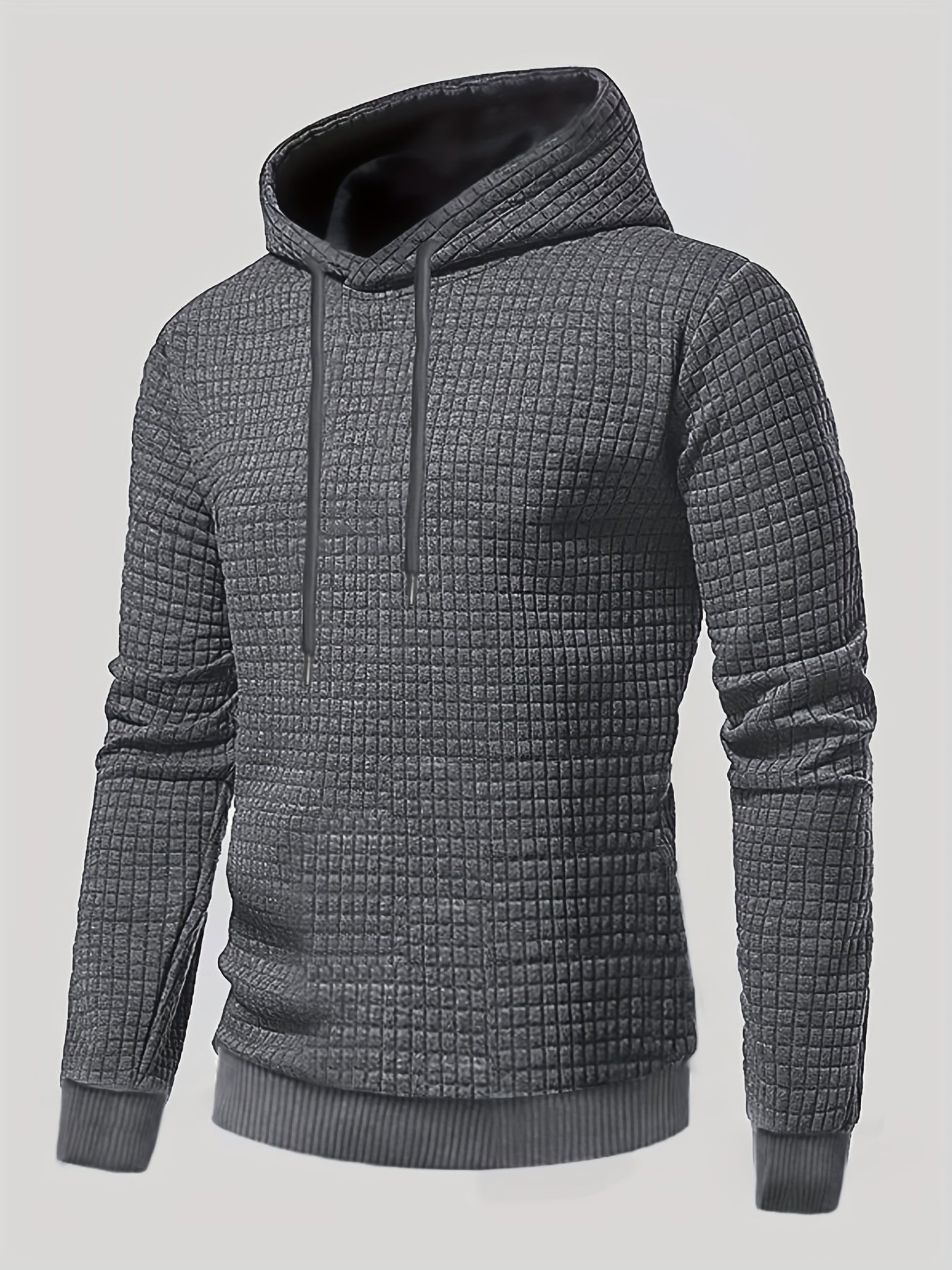 Men's Plain Hoodie, Comfy Stretch Drawstring Trendy Hooded Pullover