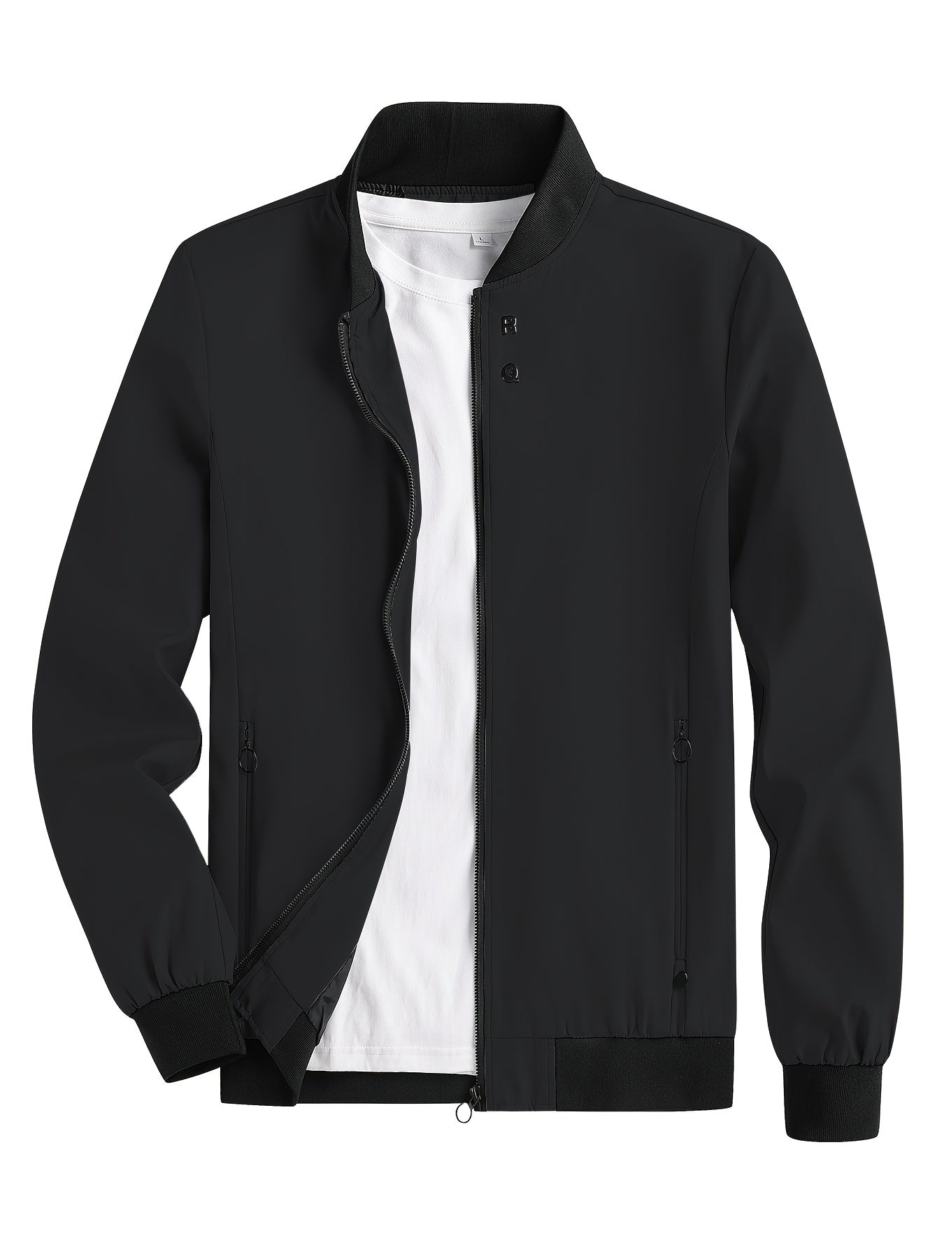 Casual Zipper Long Sleeves Jackets, Stand Collar Pockets Windproof Slim Fit Tops For Spring Fall