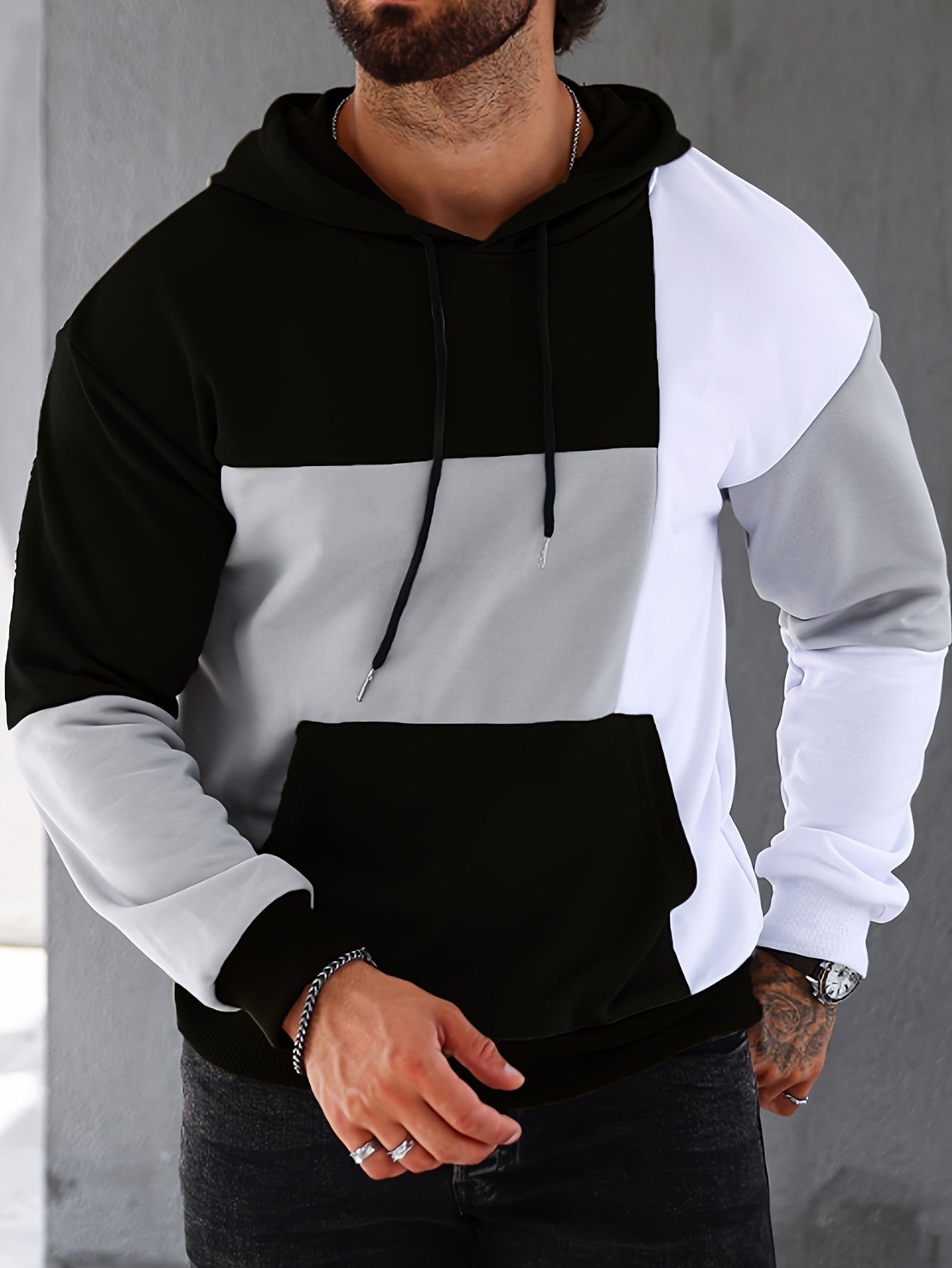 Men's Comfortable Hoodie for Spring/Fall: Long-Sleeve, Stretch Knit, Kangaroo Pocket, Adjustable & Durable Style